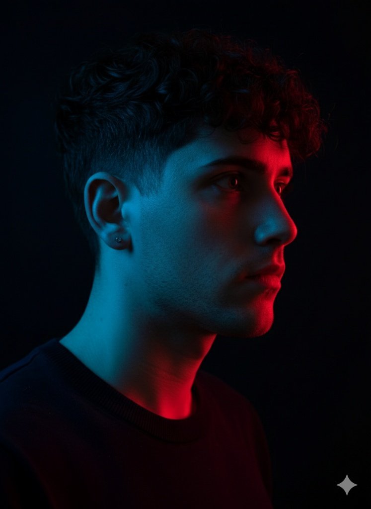 Iván García Díaz, retrato con luz dual azul y roja